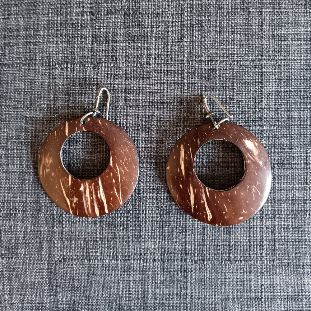 Vintage coconut shell earrings for pierced ears
